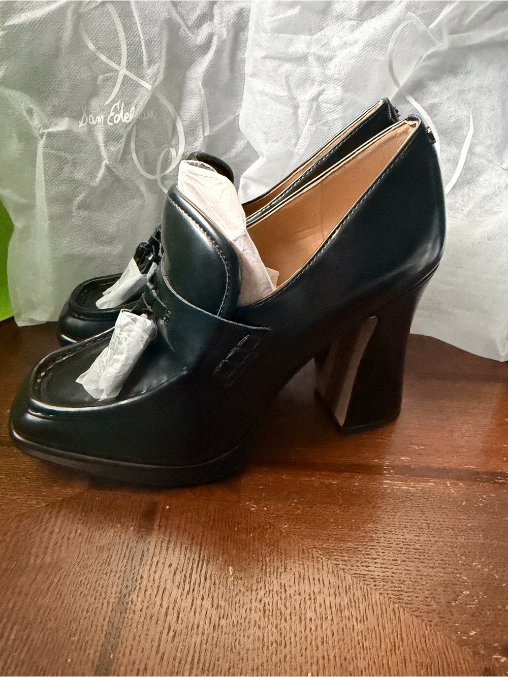 Sam Edelman Black Chunky Block Heel Loafer Pumps